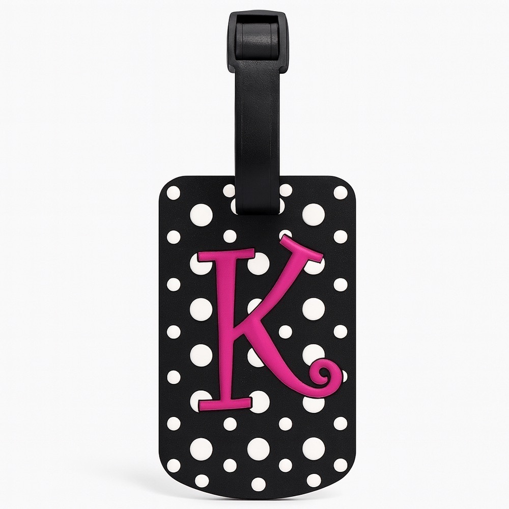 Black Polka Dot Luggage Tag With Pink Letter K